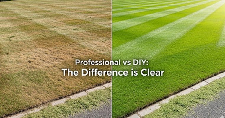 Professional grass cutting showing superior results compared to amateur service